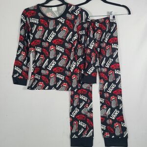 NEW Bamboo Vans Print Black Red Long Sleeve Pajama Set PJs Youth Sz 10-12Yrs
